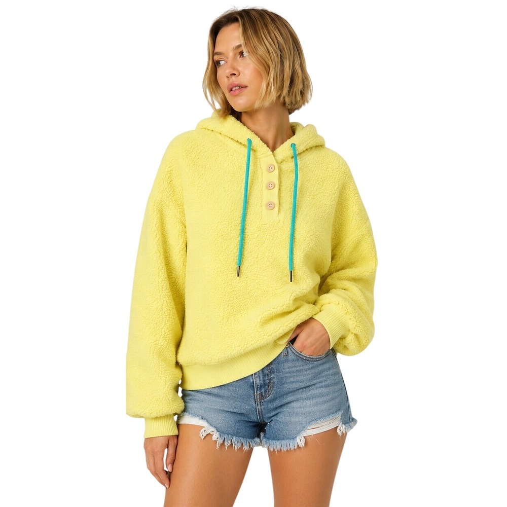 Anthropologie Porridge Quinn Sherpa Hoodie S Neon Chartreuse Cozy Gorpcore